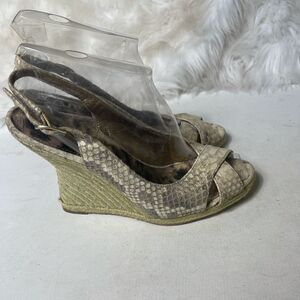 Sam Edelman leather snake skin print Espadrilles wedge sling back sandal…